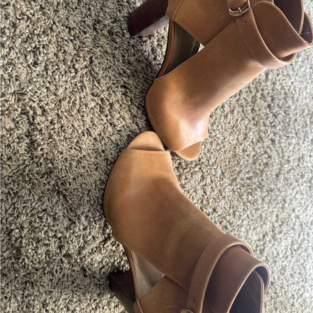 Vince Camuto Tan Peep-Toe Ankle Booties